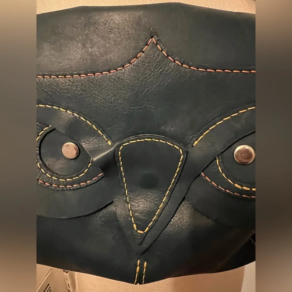 Owl Design Blue Leather messenger Bag